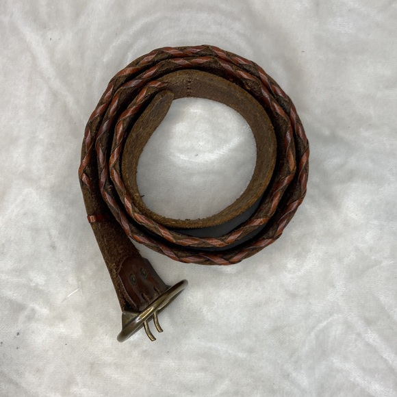 J.Crew Brown Leather Boho Embroidered Weaved Belt Size Medium 1.5” - Picture 2 of 11
